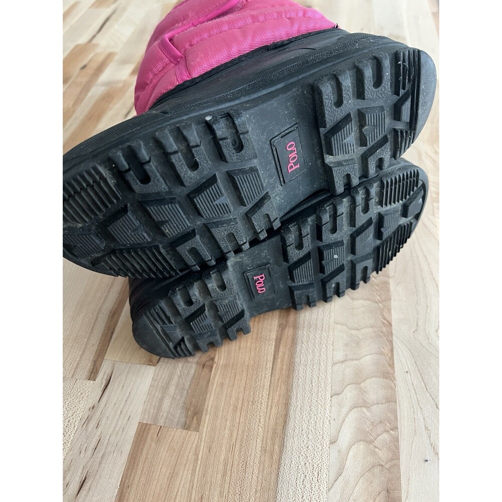 Polo Ralph Lauren Girl's Snow Boots Rubber Fleece Lined Crest Logo Pink Size 1 - Picture 8 of 8